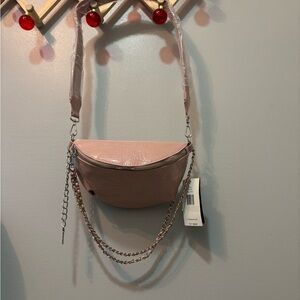 Steve Madden Blush Pink Croc-Embossed Crossbody with Chain Detail